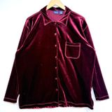 Vintage‎ Honors L Burgundy Velvet Button Down Shirt Y2K Soft Vamp Retro Lounge Photo 0