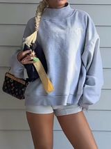 Kaete Mockneck Grunge Gray Boyfriend Cozy Fleece Sweatshirt‎ S/M Photo 0