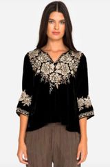 Johnny Was Olenna Velvet Flutter Top 3/4 Sleeve Photo 0
