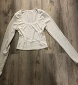 White Ribbed Scoop Neck Long Sleeve Top Photo 0