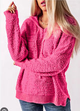 POL Pink Knit Popcorn Hoodie Large V Neck Long Sleeve‎ Pullover Sweater Womens Photo 0