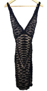 NWT Mandalay Black Silk Beaded Sequin Short Midi Evening Formal Dress Womens 4 Photo 0