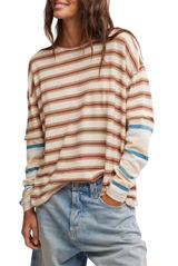 Free People We The Free Nina Stripe Long-Sleeve Tee in Ivory L Photo 0