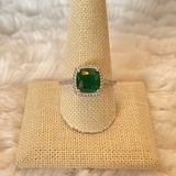 925 Sterling Silver Green CZ Halo Ring Size 10.75 Cushion Cut Emerald Green Photo 0