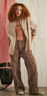 Urban Outfitters BDG Mauve Y2K Corduroy Low-Rise Cargo wide leg cotton Pants S Photo 0