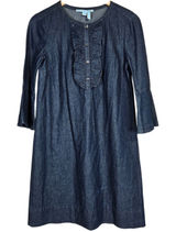 Draper James Chambray‎ Denim Dress Ruffle Front Button Neck 3/4 Sleeve Size 4 Photo 0