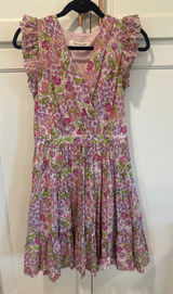 Taylor Pink Green Floral Paisley Ruffle Sleeve Cotton Dress cottagecore Medium Photo 0