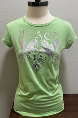 Y2K Lola V-Neck Green T-Shirt Slim Top Silver Graphic VTG L Photo 0