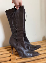 Christian Dior by John Galliano Vintage Lace-Up Knee High Leather Boots 39 Photo 0