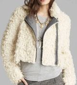 Free‎ People Shaggy Faux Sherpa Moto Cream Jacket Coat Size XS Boho Apres Ski Photo 0