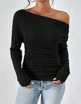 Black Off-Shoulder Ruched Top Photo 0