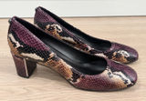 Donald Pliner Snakeskin Pumps Size 8 Burgundy Plum Brown Block Heel new Photo 0