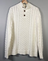 Cable-Knit Ivory‎ Mockneck Cotton Blend Fisherman Sweater Size M Neutral Minimal Photo 0
