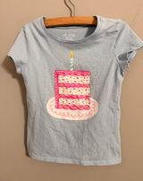 The Children's Place Birthday Cake Graphic Tee Girls Size 5/6 Blue Glitter Shirt Photo 0