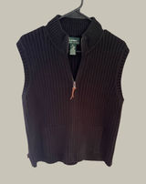Lauren Ralph Lauren Black Ribbed Cotton Full Zip Mock Neck Sweater Vest XL Photo 0