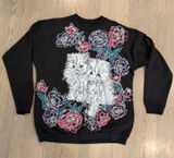 VTG 80s Persian Cat Kitten Floral Glitter Graphic Sweatshirt Crewneck Pullover Photo 0