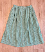 VINTAGE Eagles Eye Collectibles Green Gingham Button Front Midi Skirt Cotton L Photo 0