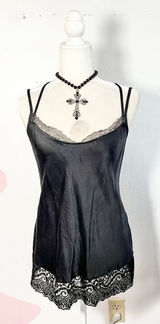 Intimissimi Lingerie Black Satin Lace Trim Slip Top Small Gothic Grunge Photo 0