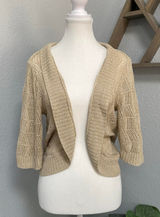 Beige Cream Knit Open Front Quarter Sleeve Bolero Shrug Cardigan Cottagecore Photo 0