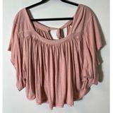 Free People Pink Oversized Cropped Scoop Necked Top Sz L Photo 0