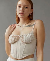 Out From Under Urban Outfitters Cream Seersucker Corset Bustier Top Small Photo 0