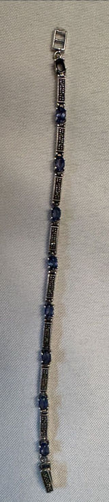 Elegant Sterling Silver 925 Blue Gemstone Link Bracelet - Women Jewelry Photo 0