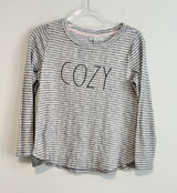 Rae Dunn Striped‎ “COZY” Long Sleeve pajama Top Grey White Size Medium Photo 0