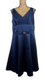 Alfred Angelo 7008 A-Line‎ Dress Bridesmaid Homecoming Navy Blue Satin Size 16 Photo 0