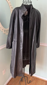 LNR S Small Black Genuine Leather‎ Long Maxi Trench Coat Women steam punk VTG Photo 0