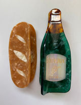 Source Unknown French Baguette & Bordeaux Wine Bottle Claw Clip Set 3-4" Photo 0