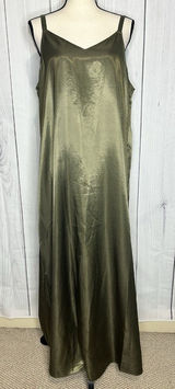 Vince Camuto Olive Green Satin Slip Maxi Dress Sz L V-Neck Strappy Sleeveless Photo 0