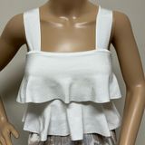 Zara White Tiered Square Neck Cropped Sweater Top Photo 0