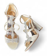Badgley Mischka Crystal Embellished Ivory Satin Bridal Wedding Block Heel Shoe 7 Photo 0