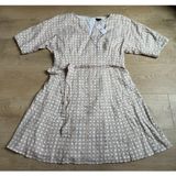 NWT Ann Taylor linen blend‎ dress geometric print belted waist v-neck size 6 Photo 0