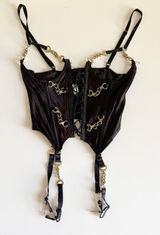 Vintage Womens Black Satin Chain Link Garter Belt Bondage Rave Goth Punk Corset Photo 0