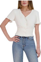 BCBGeneration Women's Fitted Smocked Waist Ruffle Hem Button front size M (b2) Photo 0