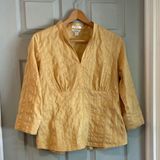 Christopher & Banks Women's L Vintage Y2K Yellow Gold Fall Office V-Neck Blouse Photo 0
