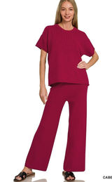 Zenana Viscose Round Neck Top & Pants Set -‎ Medium Photo 0