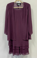 Ursula of‎ Switzerland Plum Purple 2 Piece Dress & Jacket Set Studded Tiered 10P Photo 0