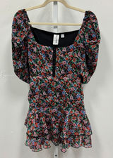 Collusion Floral Puff Sleeve Mini Dress Square Neck Ruffle Hem Multi-Color US 4‎ Photo 0