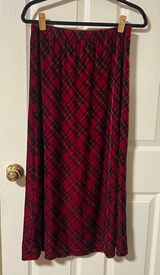 Coldwater Creek Petite M Red Plaid Velvet Maxi Skirt Dark Academia 90s Fall Photo 0