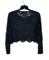Sympli Women’s 10 Sheer Black Floral Lace Top Long Sleeve Cropped Scalloped Hem Photo 0