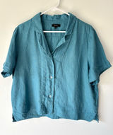 Quince 100% European Linen Short Sleeve Shirt Mineral Blue Teal Relaxed Fit Photo 0