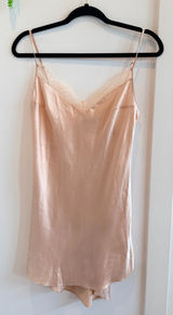 Victoria's Secret Y2K Vintage Silk Lace-Trim Slip Dress Blush Tan Women’s Small Photo 0