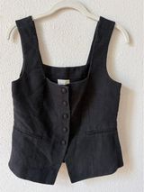 Sézane Zelinda Blouse Noir Linen Vest Size 38 US 6 Minimalist Neutral Coastal Photo 0