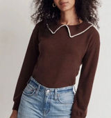 Madewell Ruffle-Collared Long-Sleeve Top Hot Cocoa Brown Size Small Photo 0
