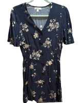 Abound Nordstrom Navy Blue Floral Button Front Smocked‎ Waist Mini Dress Small Photo 0