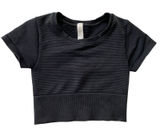 Baby Tee Offline by Aerie Womens XS‎ Black Seamless Ribbed Short Sleeve Crop Top Photo 0