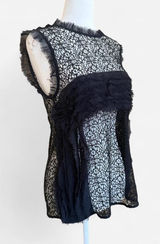 Trouvé Black Lace Sleeveless Ruffle Sheer Blouse Size Small Photo 0