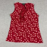 Lauren Ralph Lauren Tank Womens M Red Floral V-Neck Ruffle Jersey Lightweight Photo 0